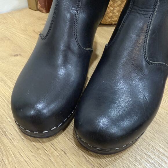 SWEDISH HASBEENS Clog Boots Size EU 40 US 10 Black Leather High Heel Jodhpur - Picture 3 of 10